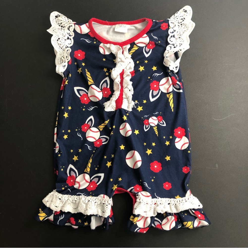 Boutique Style Unicorn Baseball Romper Size 18-24 Months